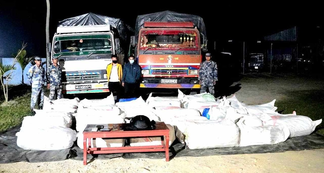२ वटा ट्रकमा राखिएको १६३६ किलो गाँजासहित २ युवक पक्राउ